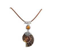 Lumisoul 2PCS Natural Ammonite Fossil Crystal Bead Pendants - Handcrafted Gemstone Wire Wrapped Fossil Jewelry for DIY Necklace Making, 5.4 * 2.8 * 0.9 CM, Natural Crystal, crystal