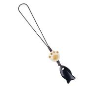 Lumisoul 2PCS Natural Crystal Fish Charm Strap, Cat Paw Bead Phone Lanyard Hanging Pendant for Keys Bag Backpack Phone Case Accessory, Assorted Colors, 12 * 22 MM, Natural Crystal, Amethyst