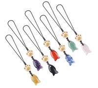 Lumisoul 2PCS Natural Crystal Fish Charm Strap, Cat Paw Bead Phone Lanyard Hanging Pendant for Keys Bag Backpack Phone Case Accessory, Assorted Colors, 12 * 22 MM, Natural Crystal, Amethyst