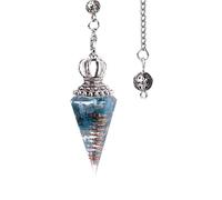 Lumisoul Crystal Pendulum with Chain, Resin Pointed Cone Pendulum Filled with Crystal Chips, Dowsing Pendulum for Meditation, Focus Practice and Hanging Decor (Blue Apatite (1 PCS))