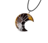 Lumisoul Handcrafted Raw Crystal Moon and Tree of Life Pendant, Unique Polished Stone Necklace Charm, Spiritual Jewelry Accessory for Daily Wear or Gift, 3.5 CM, Cotton, No Gemstone