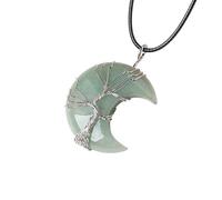 Lumisoul Handcrafted Raw Crystal Moon and Tree of Life Pendant, Unique Polished Stone Necklace Charm, Spiritual Jewelry Accessory for Daily Wear or Gift, 3.5 CM, Cotton, No Gemstone