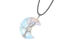 Lumisoul Handcrafted Raw Crystal Moon and Tree of Life Pendant, Unique Polished Stone Necklace Charm, Spiritual Jewelry Accessory for Daily Wear or Gift, 3.5 CM, Cotton, No Gemstone