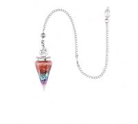 Lumisoul Hexagon Cone Pendant with Chain, Resin Inlaid Gem Chips Pointed Charm for Necklace DIY Jewelry Decoration Accessory