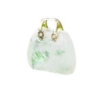 Lumisoul Natural Crystal Mini Handbag Pendant, Polished Gem Purse Charm with Gold Tone Handle for Necklace Bracelet Jewelry Making, 25mm X 28mm X 12mm, Natural Crystal, Amethyst