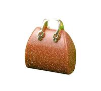 Lumisoul Natural Crystal Mini Handbag Pendant, Polished Gem Purse Charm with Gold Tone Handle for Necklace Bracelet Jewelry Making, 25mm X 28mm X 12mm, Natural Crystal, Amethyst