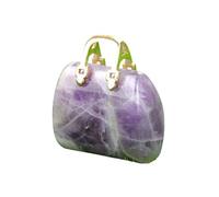 Lumisoul Natural Crystal Mini Handbag Pendant, Polished Gem Purse Charm with Gold Tone Handle for Necklace Bracelet Jewelry Making, 25mm X 28mm X 12mm, Natural Crystal, Amethyst
