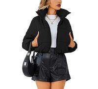 Lumister Womens Lightweight Quilted Jacket Long Sleeve Stand Collar Zipper Cropped Puffer Jacket Coat, Black, X-Small