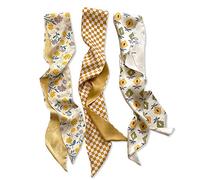 LumiSyne 3 Packs Skinny Silk Scarf For Women Girls Narrow Long Neckerchief Retro Fresh Floral Print Checkerboard Polka Dot Pattern Satin Slim Ribbon Scarf Headdress Hair Scarf Handbag Handle Ribbon
