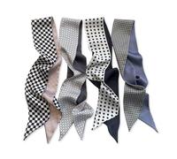 LumiSyne 4 Pcs Skinny Silk Scarf For Women Girls Narrow Long Neckerchief Classic Plaid Polka Dot Pattern Retro French Style Lightweight Satin Neck Scarf Hair Scarf Headdress Handle Wrap Ribbon
