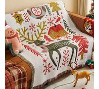 LumiSyne Christmas Decorative Blankets Cotton Woven Throw With Tassel Christmas Themed Pattern Tapestry Shawl Decorative Throws For Sofa Bed Armchair Camping Blanket Tablecloths Carpet 160x130cm