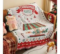 LumiSyne Christmas Decorative Blankets Cotton Woven Throw With Tassel Christmas Themed Pattern Tapestry Shawl Decorative Throws For Sofa Bed Armchair Camping Blanket Tablecloths Carpet 160x130cm