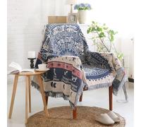 LumiSyne Cotton Woven Throw Blanket With Tassel Double-Sided Jacquard Bohemian Geometric Pattern Vintage Ethnic Style Decorative Throws For Sofa Bed Armchair Camping Blanket Tapestry Tablecloth Carpet