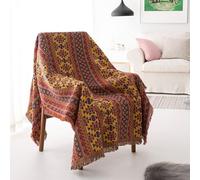 LumiSyne Cotton Woven Throw Blanket With Tassel Double-Sided Jacquard Bohemian Geometric Pattern Vintage Ethnic Style Decorative Throws For Sofa Bed Armchair Camping Blanket Tapestry Tablecloth Carpet