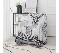 LumiSyne Cotton Woven Throw Blanket With Tassel Double-Sided Jacquard Bohemian Geometric Pattern Vintage Ethnic Style Decorative Throws For Sofa Bed Armchair Camping Blanket Tapestry Tablecloth Carpet
