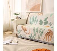 LumiSyne Double-Sided Cotton Woven Throw Blanket With Tassel Jungle Bohemian Style Tapestry Shawl Multi-Function Decorative Throws For Sofa Bed Armchair Camping Blanket Tablecloth Carpet 160x130cm