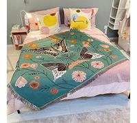 LumiSyne Double-Sided Cotton Woven Throw Blanket With Tassel Jungle Bohemian Style Tapestry Shawl Multi-Function Decorative Throws For Sofa Bed Armchair Camping Blanket Tablecloth Carpet 160x130cm