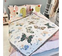 LumiSyne Double-Sided Cotton Woven Throw Blanket With Tassel Jungle Bohemian Style Tapestry Shawl Multi-Function Decorative Throws For Sofa Bed Armchair Camping Blanket Tablecloth Carpet 160x130cm