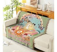 LumiSyne Double-Sided Cotton Woven Throw Blanket With Tassel Jungle Bohemian Style Tapestry Shawl Multi-Function Decorative Throws For Sofa Bed Armchair Camping Blanket Tablecloth Carpet 160x130cm