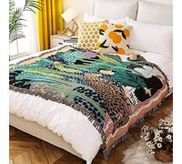 LumiSyne Double-Sided Cotton Woven Throw Blanket With Tassel Jungle Bohemian Style Tapestry Shawl Multi-Function Decorative Throws For Sofa Bed Armchair Camping Blanket Tablecloth Carpet 160x130cm