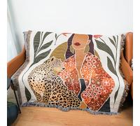 LumiSyne Double-Sided Cotton Woven Throw Blanket With Tassel Jungle Bohemian Style Tapestry Shawl Multi-Function Decorative Throws For Sofa Bed Armchair Camping Blanket Tablecloth Carpet 160x130cm