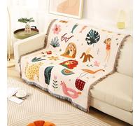 LumiSyne Double-Sided Cotton Woven Throw Blanket With Tassel Jungle Bohemian Style Tapestry Shawl Multi-Function Decorative Throws For Sofa Bed Armchair Camping Blanket Tablecloth Carpet 160x130cm