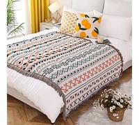 LumiSyne Double-Sided Cotton Woven Throw Blanket With Tassel Jungle Bohemian Style Tapestry Shawl Multi-Function Decorative Throws For Sofa Bed Armchair Camping Blanket Tablecloth Carpet 160x130cm