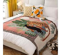 LumiSyne Double-Sided Cotton Woven Throw Blanket With Tassel Jungle Bohemian Style Tapestry Shawl Multi-Function Decorative Throws For Sofa Bed Armchair Camping Blanket Tablecloth Carpet 160x130cm