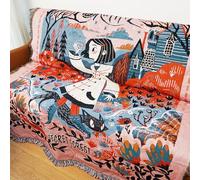 LumiSyne Double-Sided Cotton Woven Throw Blanket With Tassel Jungle Bohemian Style Tapestry Shawl Multi-Function Decorative Throws For Sofa Bed Armchair Camping Blanket Tablecloth Carpet 160x130cm