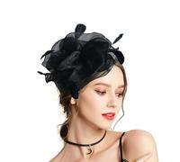 LumiSyne Fascinators Hat for Women Girls Flower Tulle Ribbon Feathers On a Headband and a Hair Clip Vintage Elegant Headwear Fancy Headdress Headpieces for Cocktail Tea Party Wedding Prom Races Black