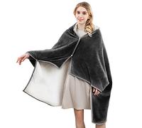 LumiSyne Fleece Wearable Blanket For Women Classic Solid Color Comfy Poncho Throw With Buttons Outer Flannel Inner Sherpa Shawl Wrap Cape Cover Up Soft Cosy Fleece Poncho Blanket For Home Office Car