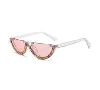 LumiSyne Half Frame Cat Eye Sunglasses For Women Transparent Colored Lens Semi Rimless Bling Zircon Diamond Trim UV400 Sparkling Sunglasses Personalized Eyewear For Beach Party Fancy Dress Photography