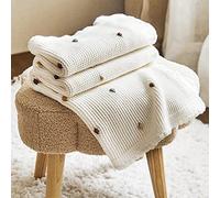 LumiSyne Knitted Throw Blanket Nordic Style Simple Beige Blanket With Coloured Dots Soft Lightweight Travel Throw Nap Blanket Multi-Function Decorative Throws For Sofa Bed Armchair 100x70cm