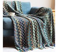 LumiSyne Knitted Throw Blanket Tassels Houndstooth Bohemian Check Soft Cozy Woven Blanket Sofa Throws Warm Armchair Cover Decorative Blanket For Couch Bed Settee 230x130cm