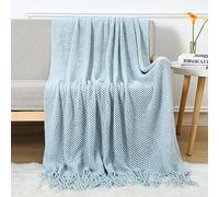 LumiSyne Knitted Throw Blanket With Tassel Breathable Cellular Blanket Nordic Style Soft Cozy Couch Cover Decorative Blanket For Sofa Bed Settee Armchair