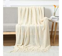 LumiSyne Knitted Throw Blanket With Tassel Breathable Cellular Blanket Nordic Style Soft Cozy Couch Cover Decorative Blanket For Sofa Bed Settee Armchair