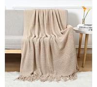 LumiSyne Knitted Throw Blanket With Tassel Breathable Cellular Blanket Nordic Style Soft Cozy Couch Cover Decorative Blanket For Sofa Bed Settee Armchair