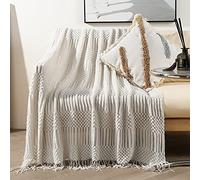 LumiSyne Knitted Throw Blanket With Tassel Solid Color Bubble Pattern Cozy Soft Throws Bedspread Couch Cover Decorative Blanket For Sofa Bed Settee 170x130cm