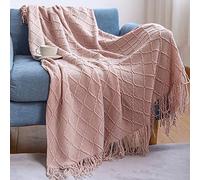 LumiSyne Knitted Throw Blanket With Tassel Solid Color Geometric Plaid Pattern Cozy Couch Cover Soft Bedspread Decorative Blanket For Sofa Bed Settee 170x130cm