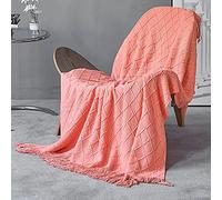 LumiSyne Knitted Throw Blanket With Tassel Solid Color Geometric Plaid Pattern Cozy Couch Cover Soft Bedspread Decorative Blanket For Sofa Bed Settee 170x130cm