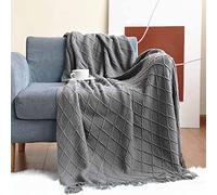 LumiSyne Knitted Throw Blanket With Tassel Solid Color Geometric Plaid Pattern Cozy Couch Cover Soft Bedspread Decorative Blanket For Sofa Bed Settee 230x130cm