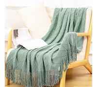 LumiSyne Knitted Throw Blanket With Tassel Solid Color Geometric Plaid Pattern Cozy Couch Cover Soft Bedspread Decorative Blanket For Sofa Bed Settee 230x130cm