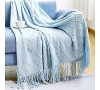 LumiSyne Knitted Throw Blanket With Tassel Solid Color Geometric Plaid Pattern Cozy Couch Cover Soft Bedspread Decorative Blanket For Sofa Bed Settee 230x130cm