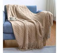 LumiSyne Knitted Throw Blanket With Tassel Solid Color Geometric Plaid Pattern Cozy Couch Cover Soft Bedspread Decorative Blanket For Sofa Bed Settee 230x130cm