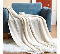 LumiSyne Knitted Throw Blanket With Tassel Solid Color Grain Texture Cozy Fluffy Warm Soft Throws Decorative Blankets For Settee Armchair Couch Bed Office 230x130cm