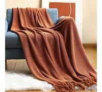LumiSyne Knitted Throw Blanket With Tassel Solid Color Grain Texture Cozy Fluffy Warm Soft Throws Decorative Blankets For Settee Armchair Couch Bed Office 230x130cm
