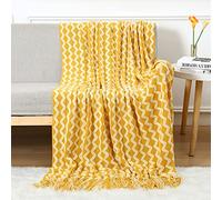 LumiSyne Knitted Throw Blanket With Tassel Two-Color Diamond Stripe Pattern Lightweight Soft Thin Throw Armchair Couch Cover Decorative Weave Blanket For Couch Sofa Bed Settee