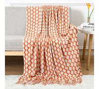 LumiSyne Knitted Throw Blanket With Tassel Two-Color Diamond Stripe Pattern Lightweight Soft Thin Throw Armchair Couch Cover Decorative Weave Blanket For Couch Sofa Bed Settee