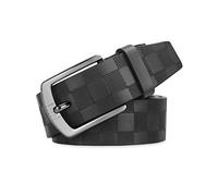 LumiSyne Mens Leather Belt Checkerboard Embossed Genuine Leather Belt With Pin Buckle Adjustable Wide Waistband Casual/Business Style Belt For Jeans Pants Suits