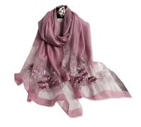 LumiSyne Mulberry Silk Scarf Chiffon Scarf For Women Beaded Embroidery Flower Pattern Transparent Tulle Lightweight Soft Long Scarf Sunscreen Shawl Sheer Wrap Spring Autumn